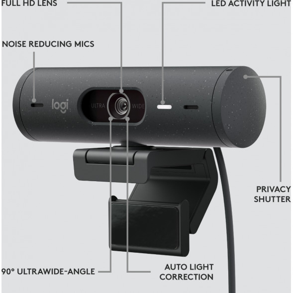 Веб-камера Logitech Brio 500, чёрный в Тольятти