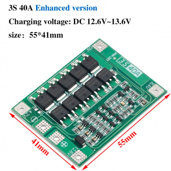 Плата защиты аккумулятора BMS 3S 40A 12.6 для Li-ion в Тольятти
