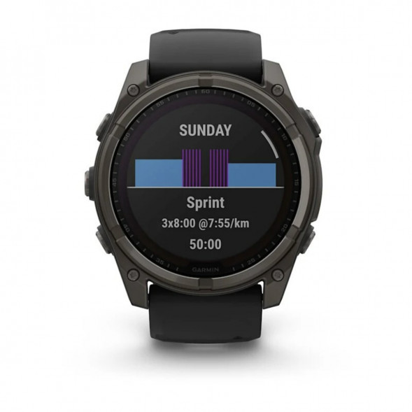 Умные часы Garmin Fenix 8, 51 мм, Solar, Sapphire Carbon Gray DLC Titanium with Black/Pebble Gray Silicone 010-02907-10 в Тольятти