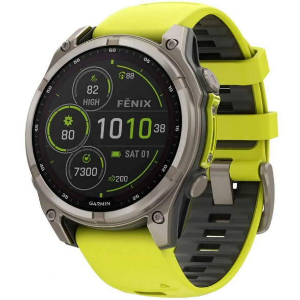 Умные часы Garmin Fenix 8, 51 мм, Solar, Sapphire Titanium with AMP Yellow/Graphite Silicone Band 010-02907-20 в Тольятти