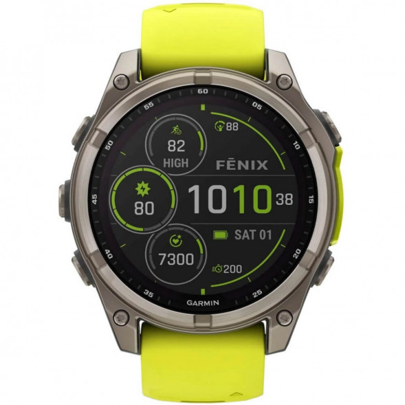 Умные часы Garmin Fenix 8, 51 мм, Solar, Sapphire Titanium with AMP Yellow/Graphite Silicone Band 010-02907-20 в Тольятти