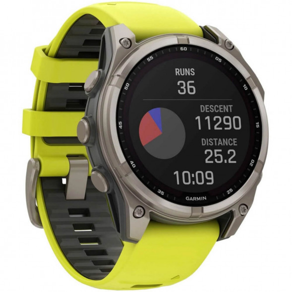 Умные часы Garmin Fenix 8, 51 мм, Solar, Sapphire Titanium with AMP Yellow/Graphite Silicone Band 010-02907-20 в Тольятти